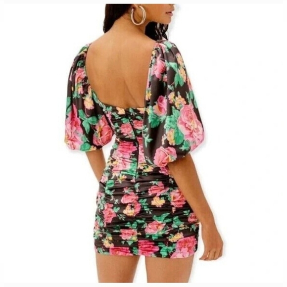 For Love & Lemons Jolie Ruched Wide Sleeve Floral Mini Dress XS Garden Party - Picture 5 of 15